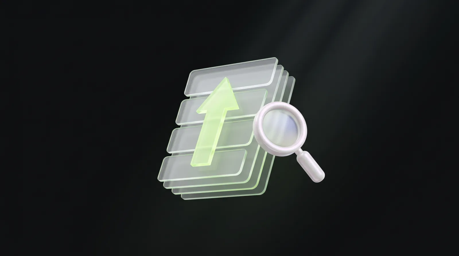 Liste de résultats de recherche avec flèche de progression et loupe — visibilité sur Google