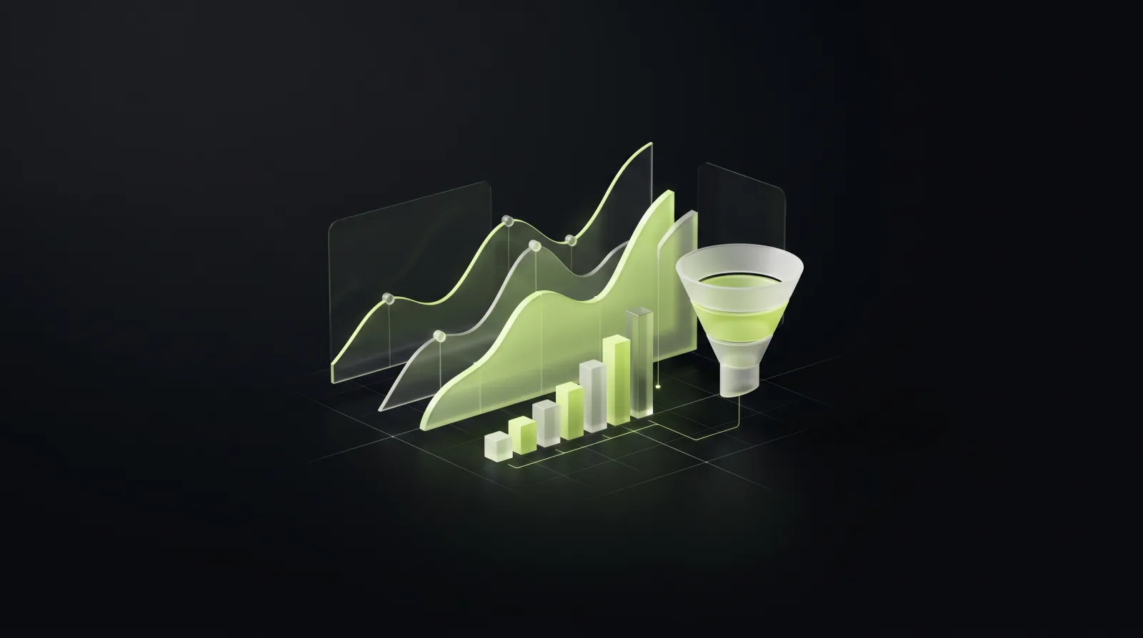 Tableau de bord d'analytics avec graphiques et entonnoir de conversion — Google Analytics 4