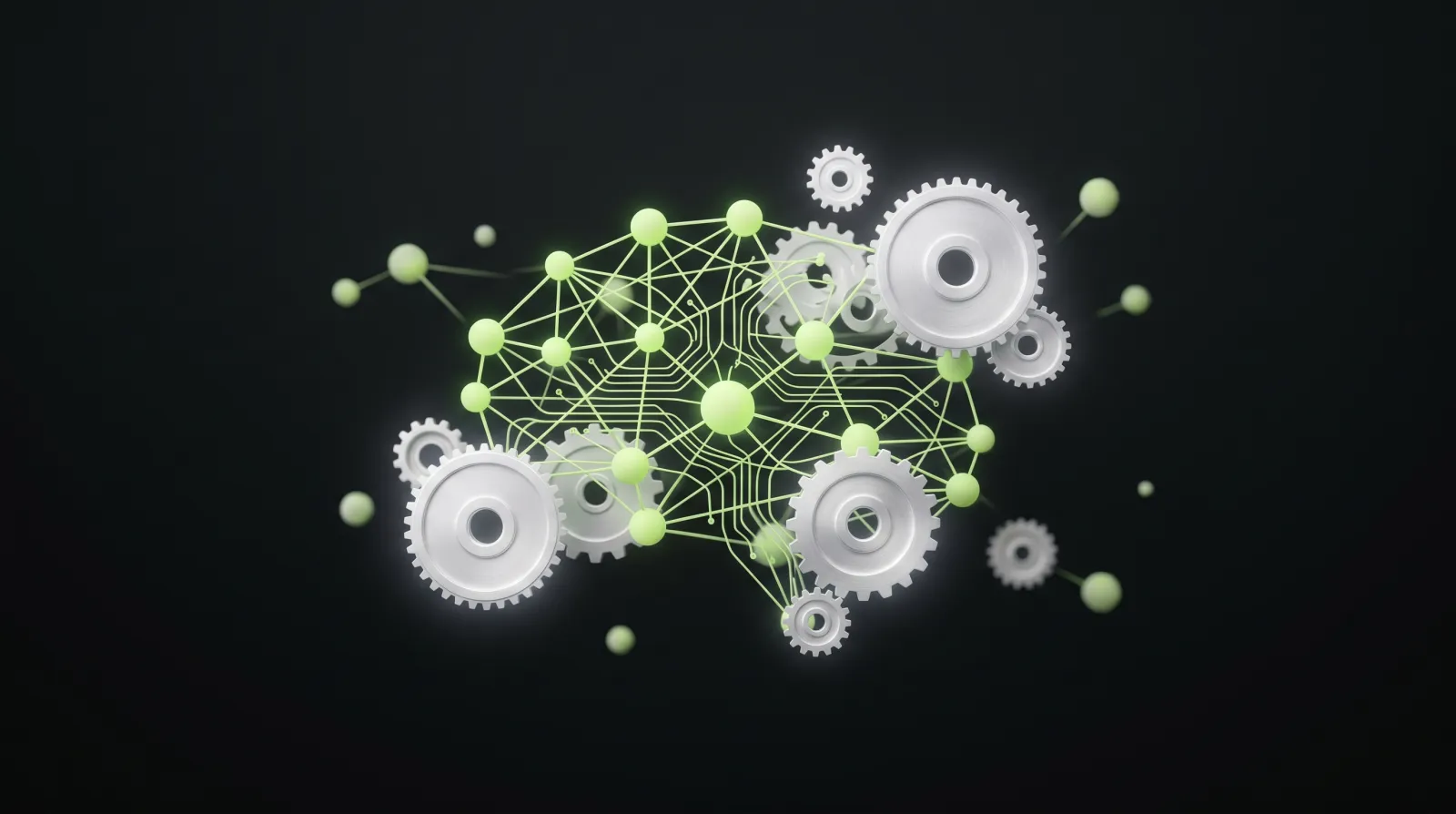 Réseau de neurones connecté à des engrenages d'automatisation et circuits — IA pour PME